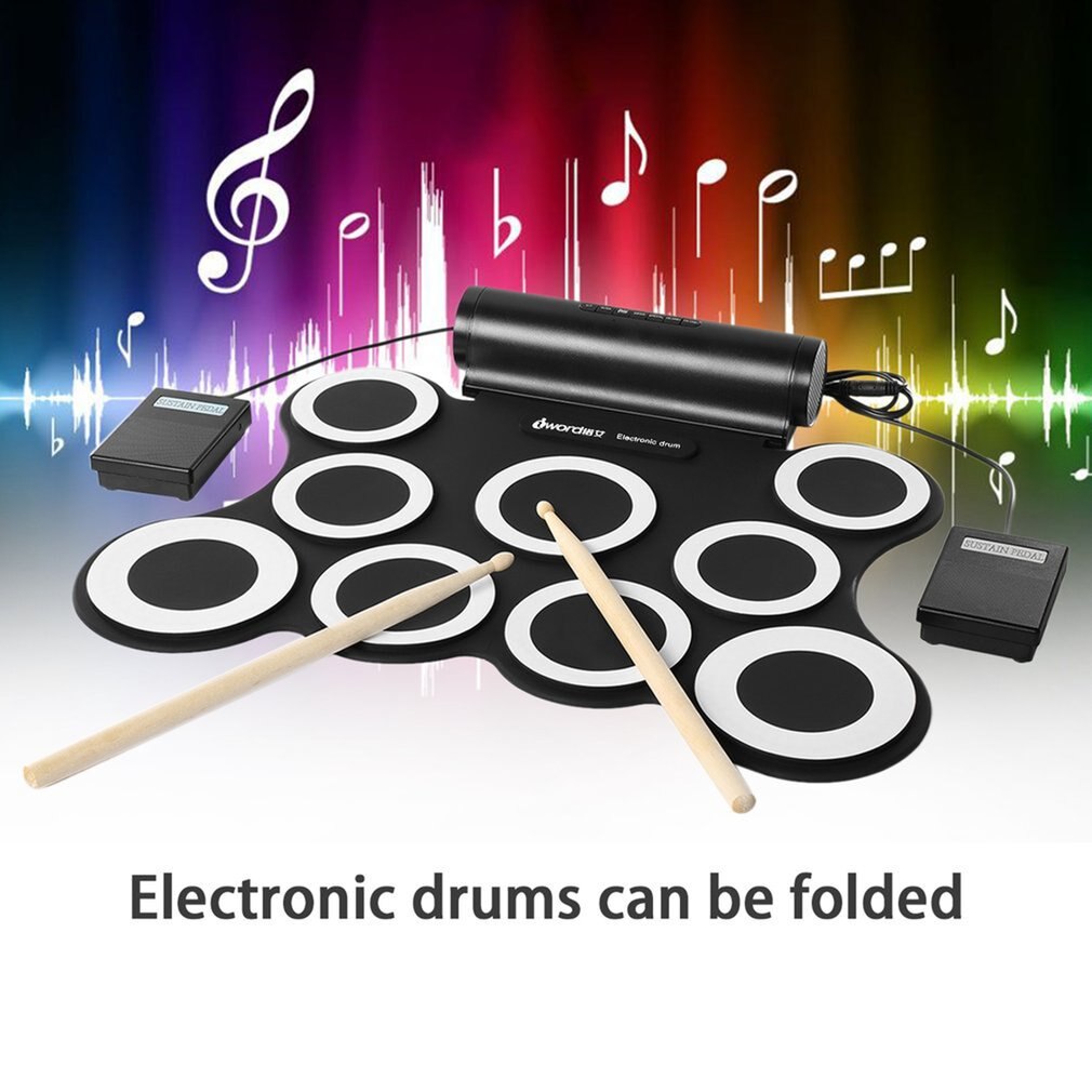 Portable Roll Up Electronic Drum Set Kits 3009 9 Pads Built-in Speakers With Foot Pedals Drumsticks USB Cable For Practice