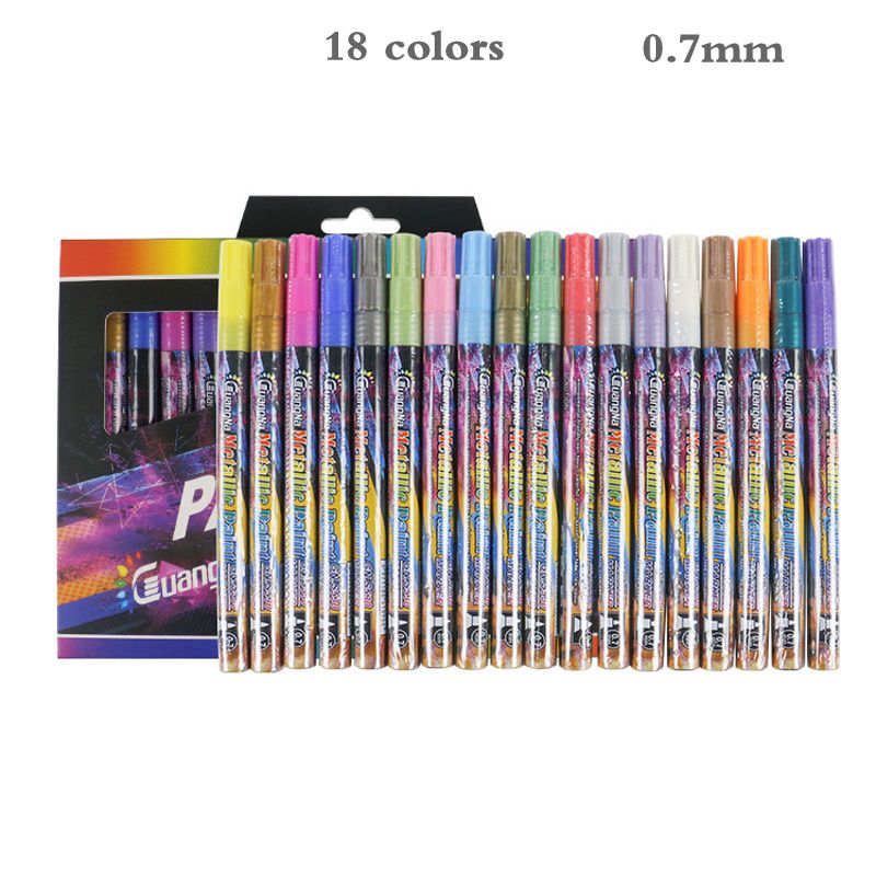 Juego de rotuladores metálicos de 18/24mm, Set de 6/12/0,7 colores, pinturas acrílicas, dibujo, grafiti, pintura, material escolar, papelería artística: 18 colors-0.7mm