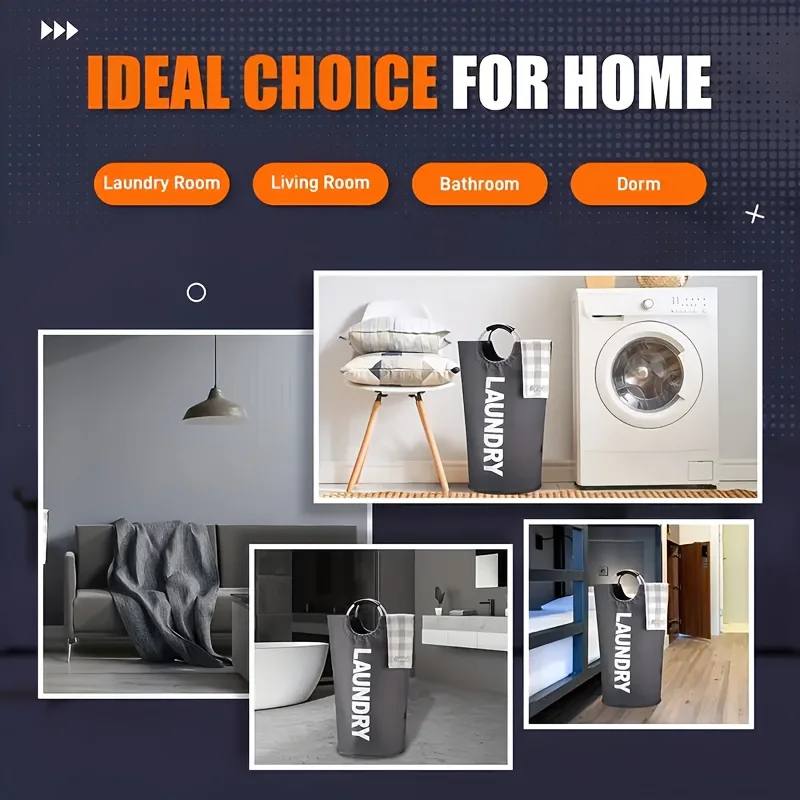 90L Large Laundry Basket, Collapsible Laundry Bag, Freestanding Tall Clothes Hamper, Foldable Washing Bin