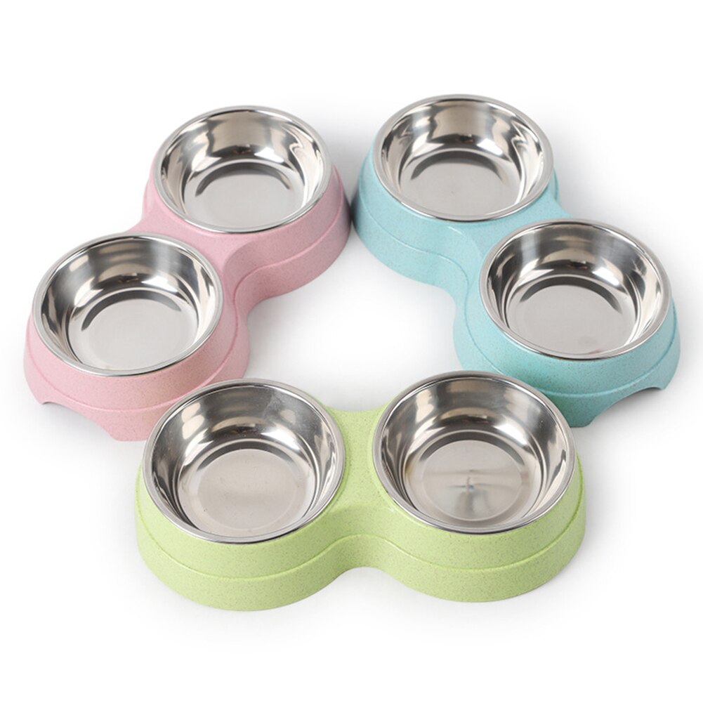 Recipiente de alimentación para mascotas de acero inoxidable, cuenco de agua para comida de dos mascotas, cuenco antideslizante para perros y gatos, plato para comer, comedero para mascotas, accesorios para perros