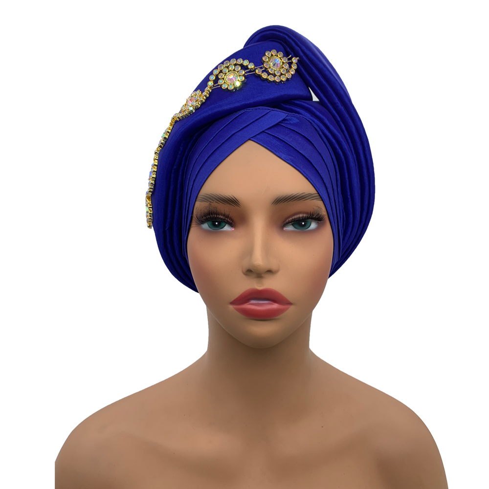 Diamanter turban kasket til kvinder afrikansk dame hovedbeklædning nigeria auto gele hovedbind bryllupsfest hovedbeklædning turbante mujer: Let kaffe