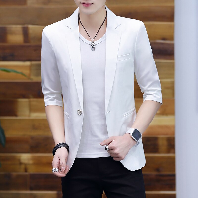 Blazer Men Summer Fashionable Casual Solid Half Sleeve Slim One-button Blazer for Men