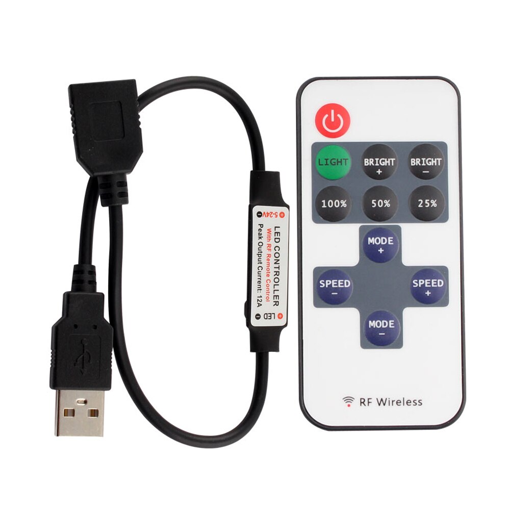 Mini LED Strip Controller RF 11 Taster - 72W 12V - til 5050/2835 Ensfarvede LED Strips