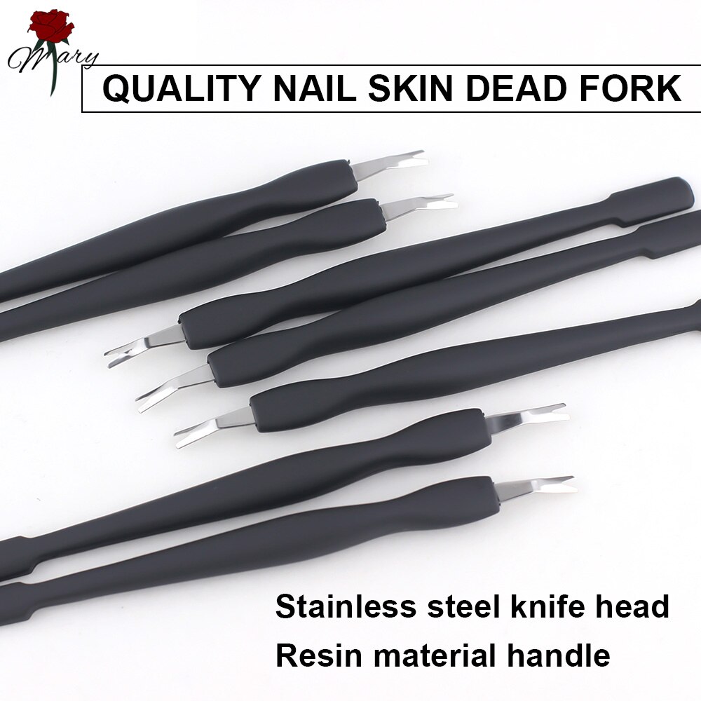 Rustfrit stål neglebånd pusher nail art gaffel manicure værktøj til trim død hud gaffel nipper pusher trimmer neglebåndsfjerner