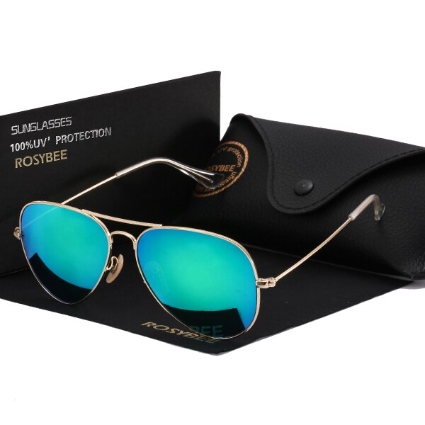 G15 Glass Lens women men Sunglasses uv400 aviation brand classic mirror male oculos vintage banned man sun Glasses: gold grass green