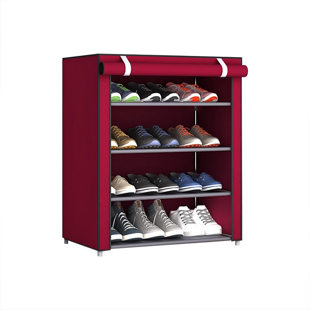 Multi Tiers Dust Proof Portable Steel Stackable Storage Non-Woven Fabric Shoe Stands Organizer Closet Home Holder Shelf Cabinet: red 5layers
