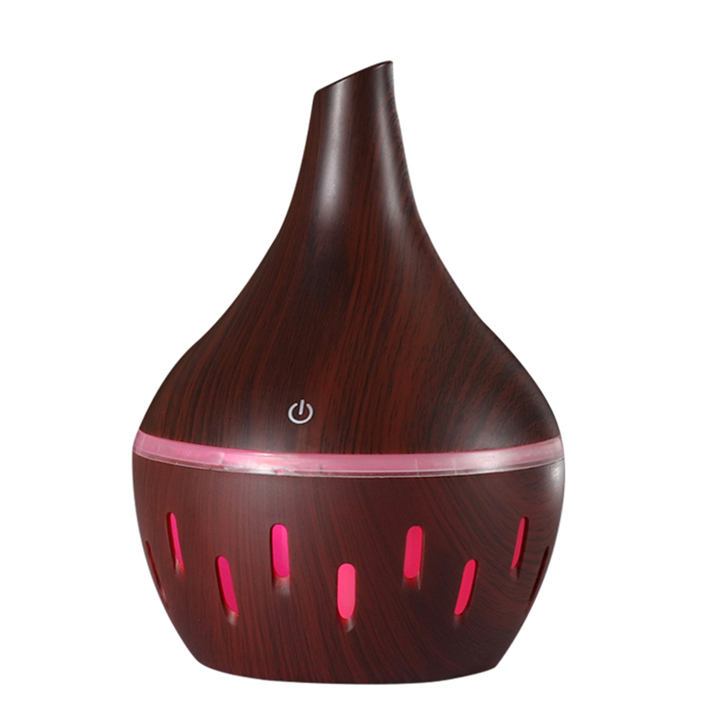 300ml wood grain aromatherapy essential oil diffuser 7 color Moon light ultrasonic cold fog Mini humidifier air purifier: Burgundy