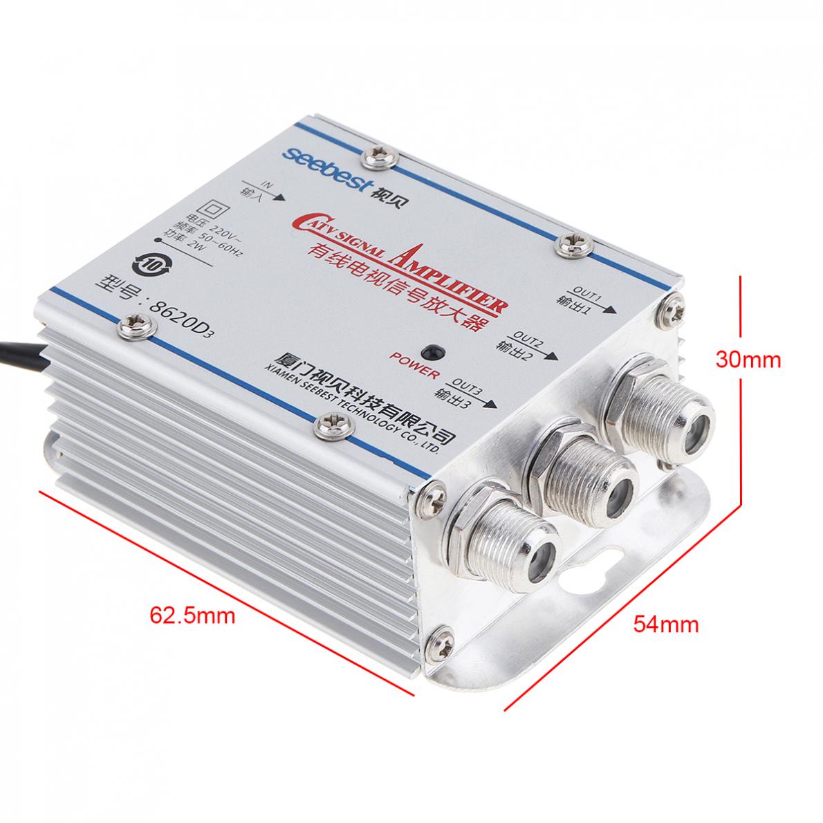 1 In 3 Out CATV Amplifier 20db Adjustable Cable TV Signal Amplifier Booster Splitter Support 45-860MHz 2W for Family Routing