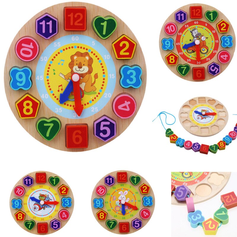 Cognitive Digital Clock Digital Wooden Watch Jigsaw Toys Cartoon Threading Assembly Toys Kids Wooden Puzzle Toys