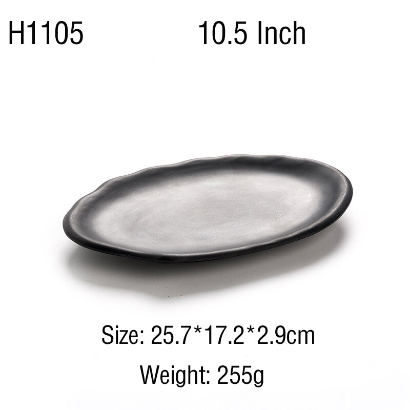 Melamin svart tallerken porselen imitasjon frost biff sushi dessert tallerken kjøkken matbit servise fast skrivebord oppsett: H1105