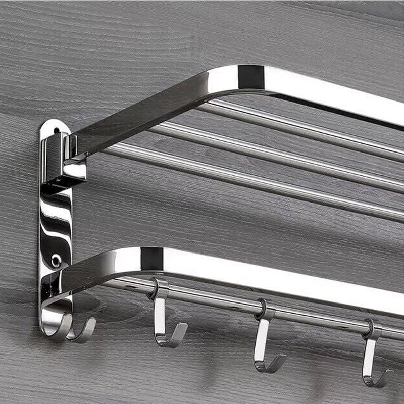 Wall Mounted Folding Movable Towel Rack Stainless Steel Polished Organizer Towel Holder Storage Shelf Hook bathroom Accessories