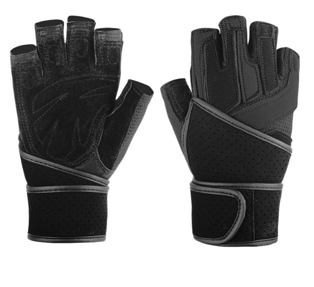 Boodun, Guante de cuero porcino para hombre, guante de levantamiento de pesas antideslizante, CrossFit, gimnasio, Fitness, cintura, mancuerna de compresión: Black / XL