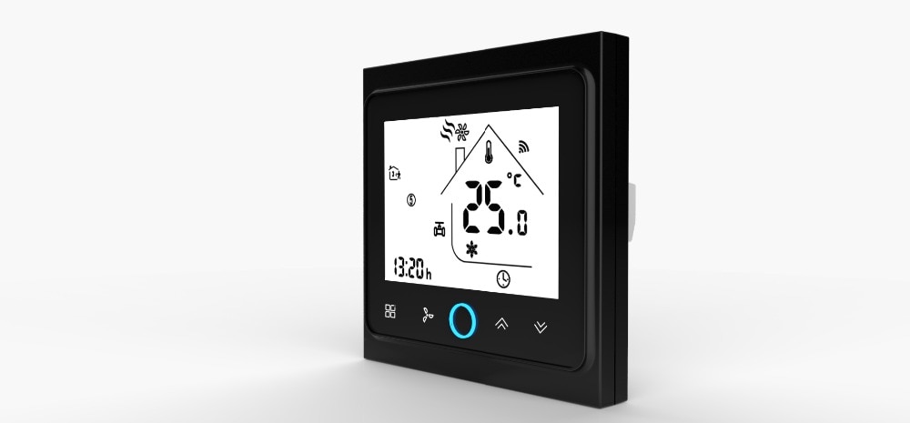4p køling / opvarmning wifi termostat stuetemperatur kontrol til central klimaanlæg: Sort 4p og wifi