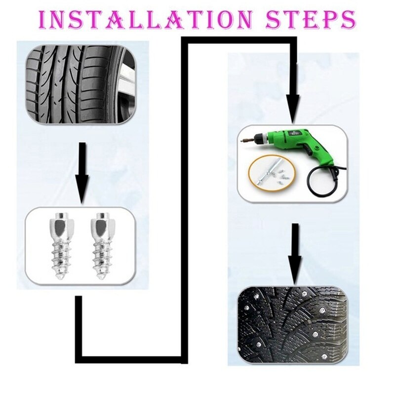 400PCS Tire Stud Screws Snow Anti-Slip Anti-ice Spikes for Auto Motorcycle Bike with Tool Car Tire Studs