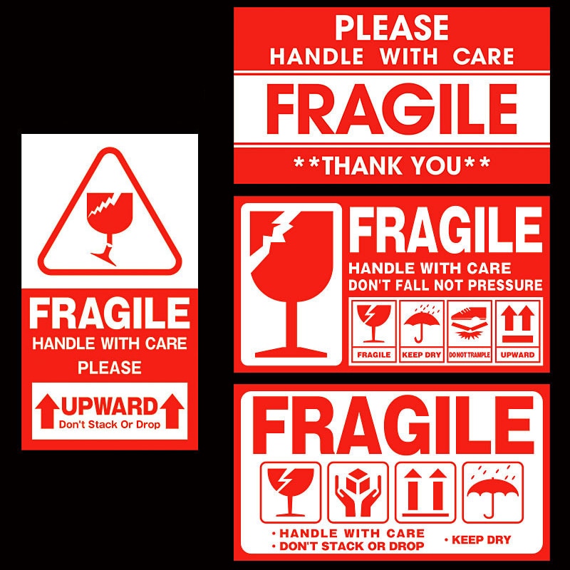 100 stk. skrøbelige varer klistermærker skal du håndtere med forsigtighed advarselsmærkater klæbende emballage