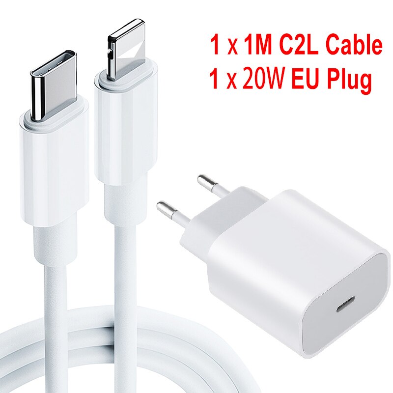 20w PD Charger USB-C Power Adapter With Type C Cable Fast Charger For iPhone 12 Pro Max mini iphone12 iPad Pro For Samsung: EU C2L