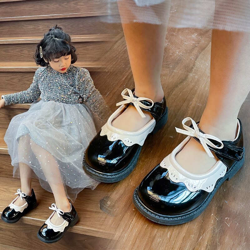 Baby Girls Leather Shoes Kids Casual Flats Bow-knot Princess British Style Classic Oxfords Children Dancing Shoes
