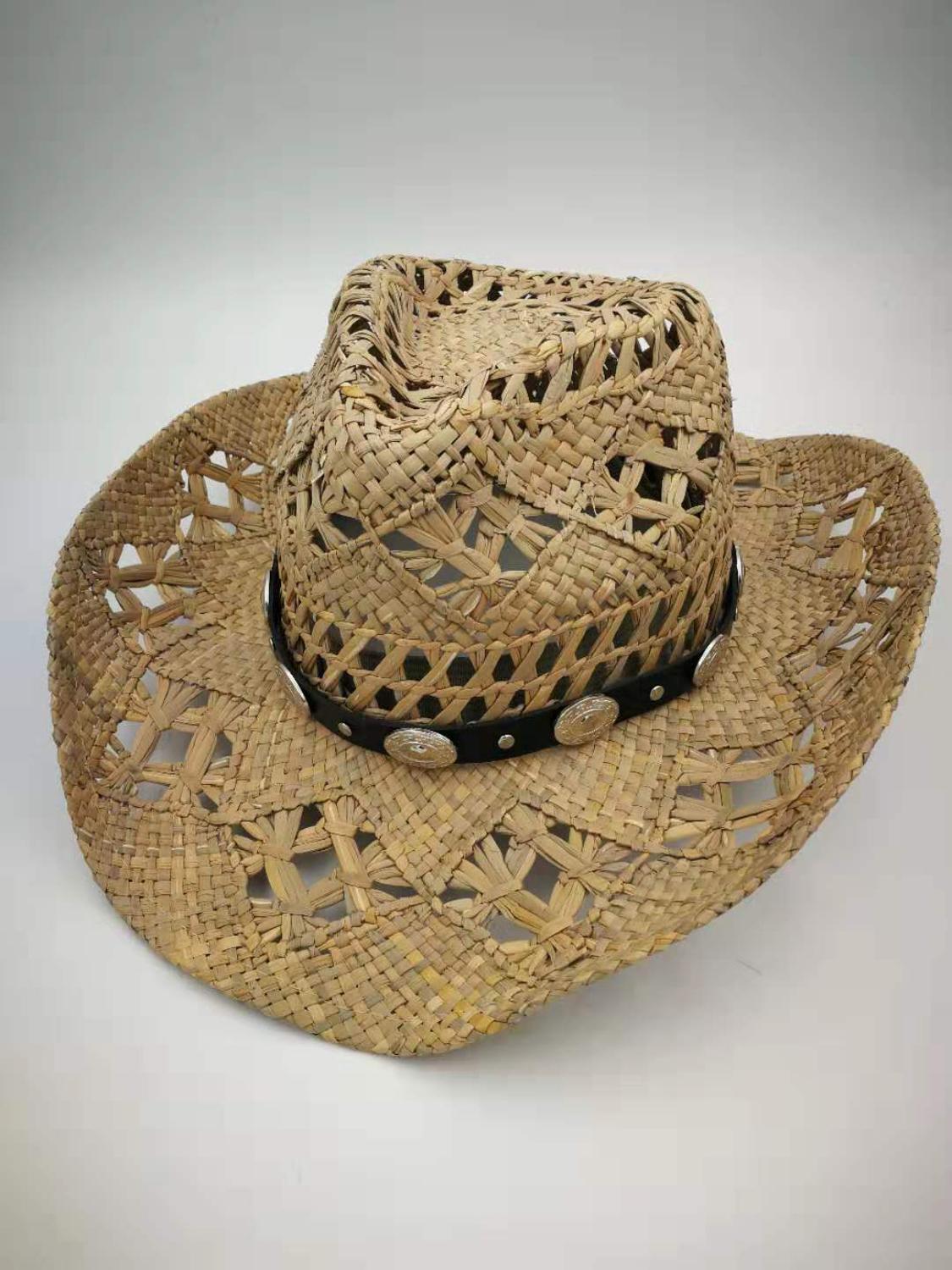 Naturlig raffia halm cowboy hat kvinder mænd håndlavede væve cowboy hatte til dame kvast sommer vestlige hatte  l3: 8