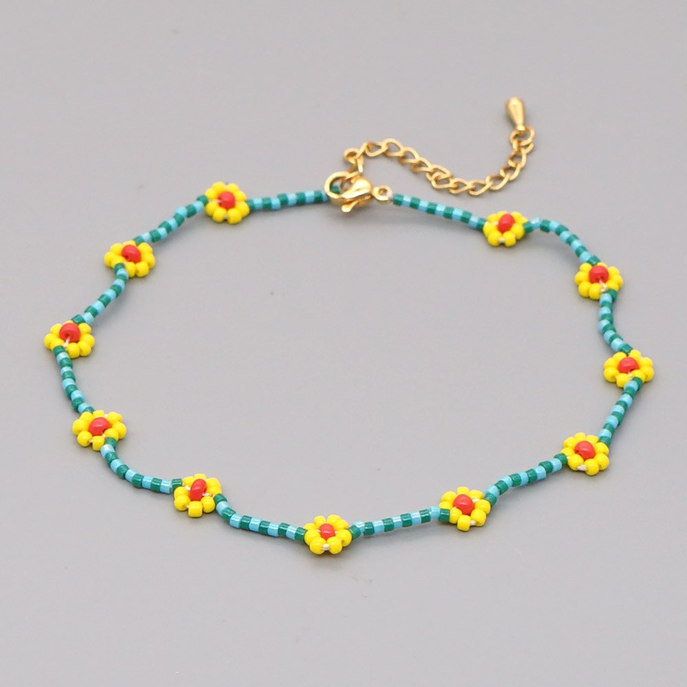 gehen2Boho Boho Distel MGBDB Schwarz Und Weiß Reis Perle Fußkettchen Füße Mädchen Knöchel Körper Schmuck Fußkettchen Für Frauen: MI-A200001D