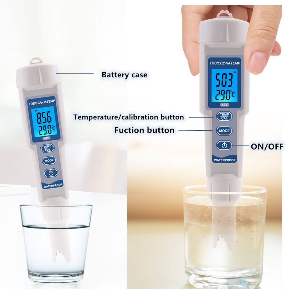 4 in 1 Digital PH TDS EC Thermometer Meter Tester Water PH Pen for Swimming Pools Drinking Water Aquariums 40%off