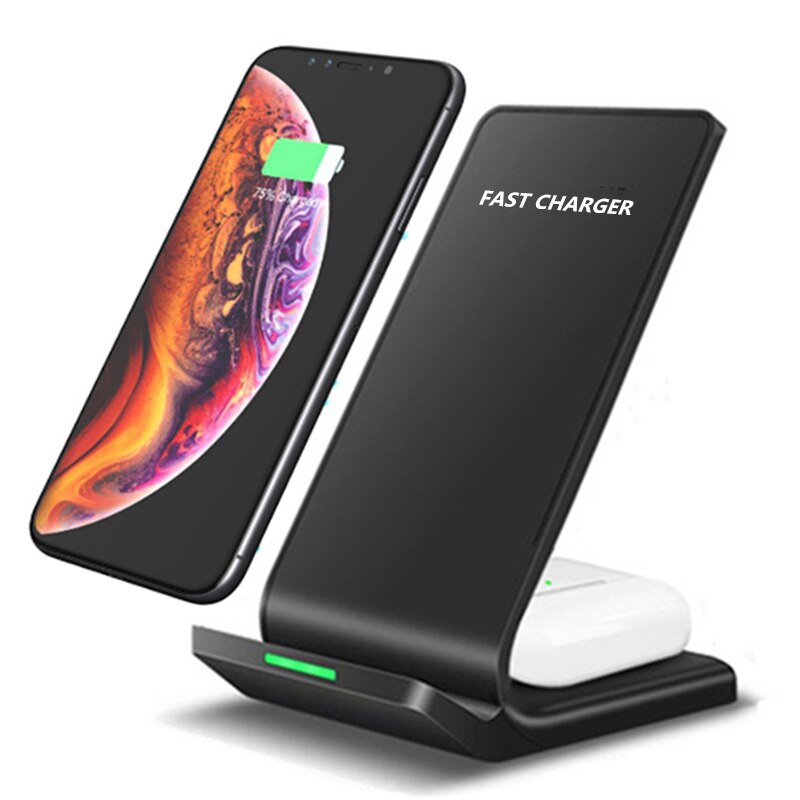 15W Qi Drahtlose Ladegerät Für iPhone 12 11 XS XR X 8 Samsung S20 3 in 1 Ladestation für Apfel Uhr SE 6 5 4 3 2 Airpods Profi: 2 IN 1 15W schwarz