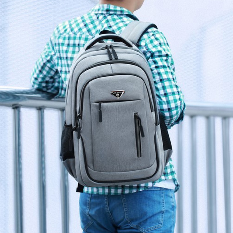 Large Usb Men Backpack Laptop 15.6 Oxford Gray Solid High School Bags Teen College Student Back Pack Multifunctional Backbag