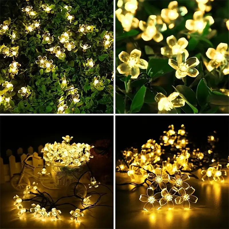 2025 Solar Flower Lichtslingers 200 LEDS Waterdichte Zonne-energie Kerstverlichting 8 Modi Decoratieve Verlichting voor Patio Hek Bruiloft