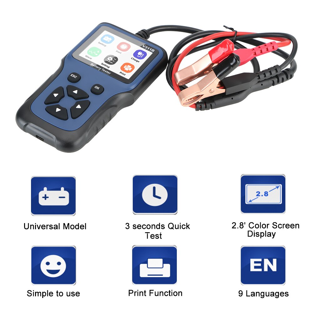 12V Car Battery Charger Tester Analyzer Car Charging Cricut Load Test Auto Diagnostic Tool V311B Analyzer Tools Automotive