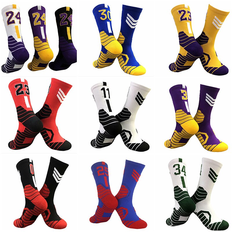 QIWN Super Star number Basketball Socks Sports Training Socks Non-slip Skateboard Durable Towel Bottom Socks