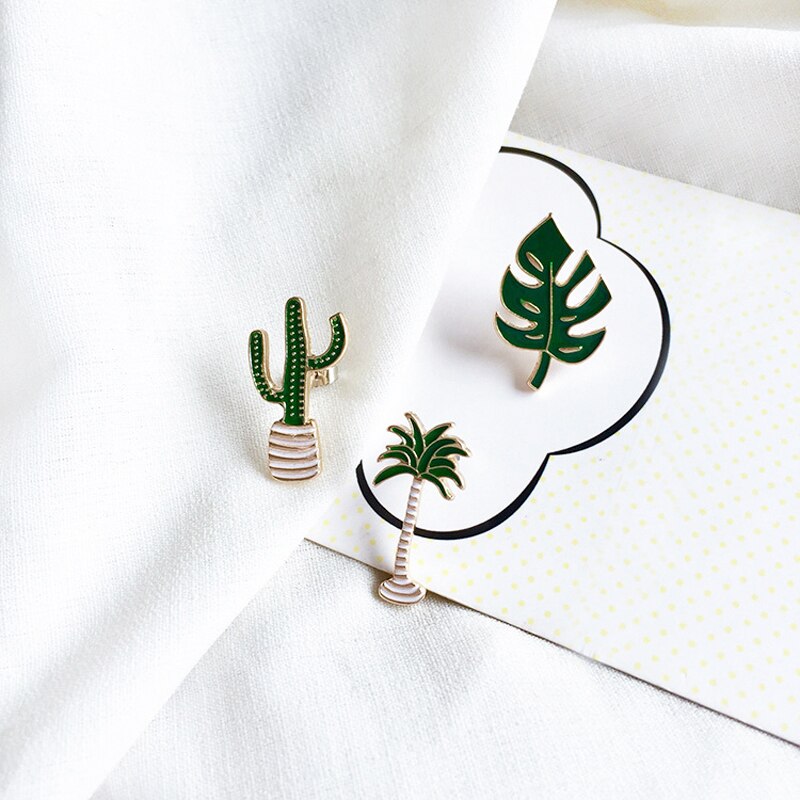 Karikatur Pflanzen Broschen Kokos Baum Monstera Kaktus Blatt Emaille Revers Stifte Abzeichen Für Jacken Rucksack Schmuck für freunde