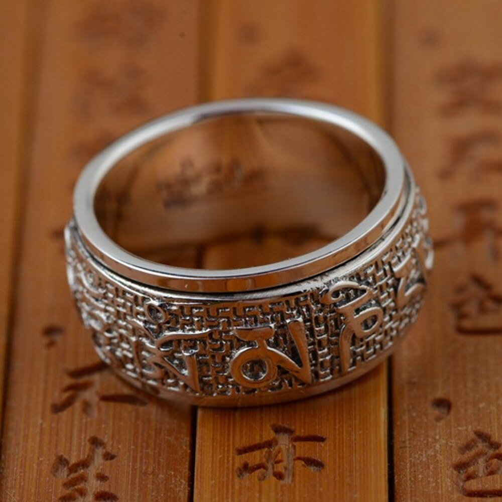 Bocai Real S925 Puur Zilveren Sieraden Antieke Ambachten Thaise Mannen Ring Zes Woorden Mantra Roterende Geluk