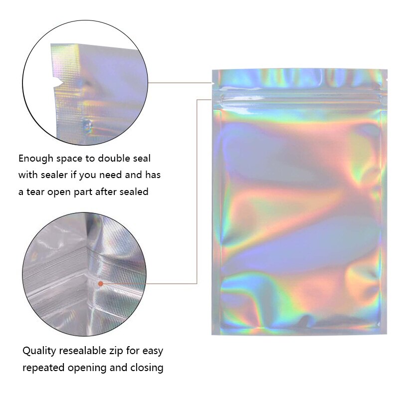 20 Stuks Iriserende Plastic Zakken Zip Lock Met Venster Stand Up Hersluitbare Grip Ziplock Zakjes Thee Koffie Bean Snoep Verpakking voedsel