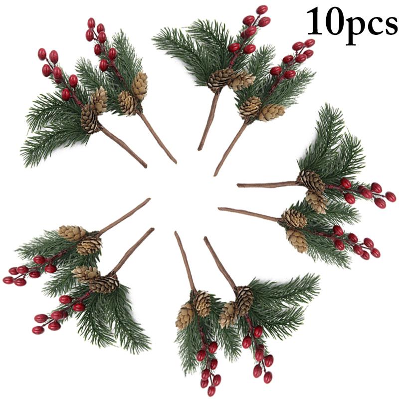 10 Uds. Palillo de bayas de Navidad Pinecone aguja de pino simulada rama pequeña rama de pino para de boda decoración Floral artesanías de flores: 1