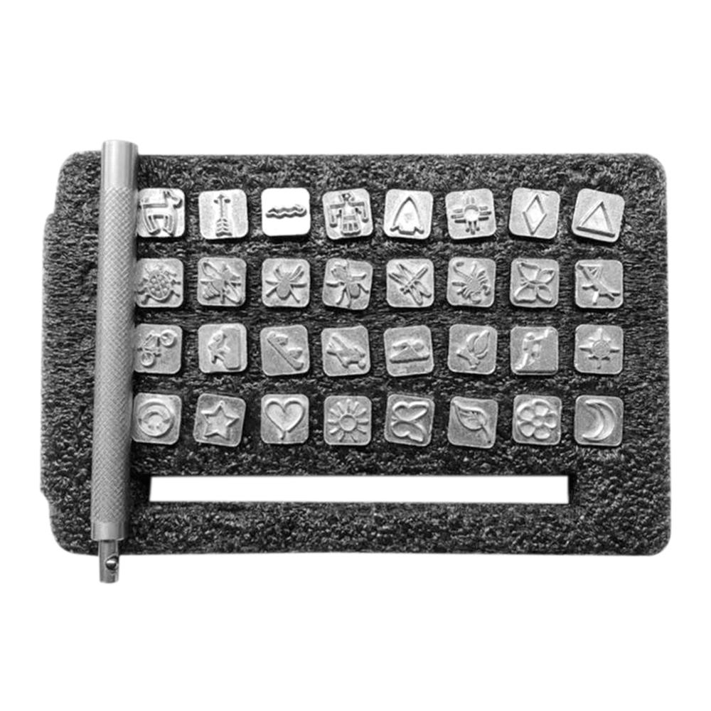 32pcs Leather Printing Punch Tools Handmade DIY Embossing Carving Leathercraft Sculpture Stamp Leather Stamping Tools