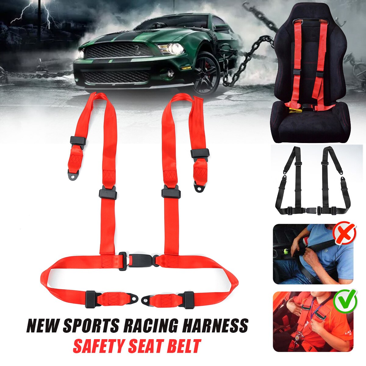 Sport Racing Harness Veiligheid Seat Belt 4 Punt Vaststelling Montage Quick Release