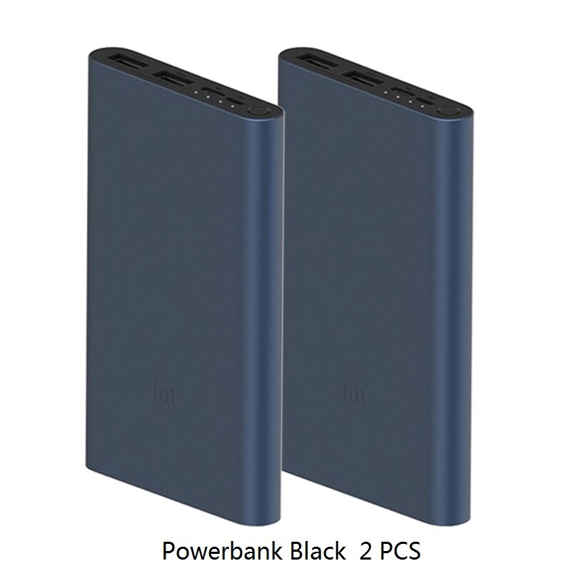 10000mAh Xiaomi Mi Power Bank 3 External Battery Bank 18W Quick Charge Powerbank 10000 with USB Type C for Mobile Phone: PB 3 Black 2pcs