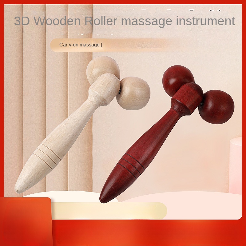 Manual Wooden Massage Equipment Face Roller Big Two Ball Massager Chiropractic Double Roller