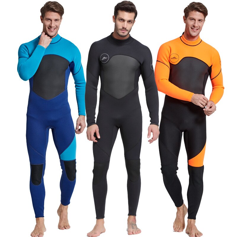 Men's 3mm Neoprene Wetsuits Back Zip Full Wetsuit Blue/Black Long Sleeve for Snorkeling, Scuba Diving, Surfing