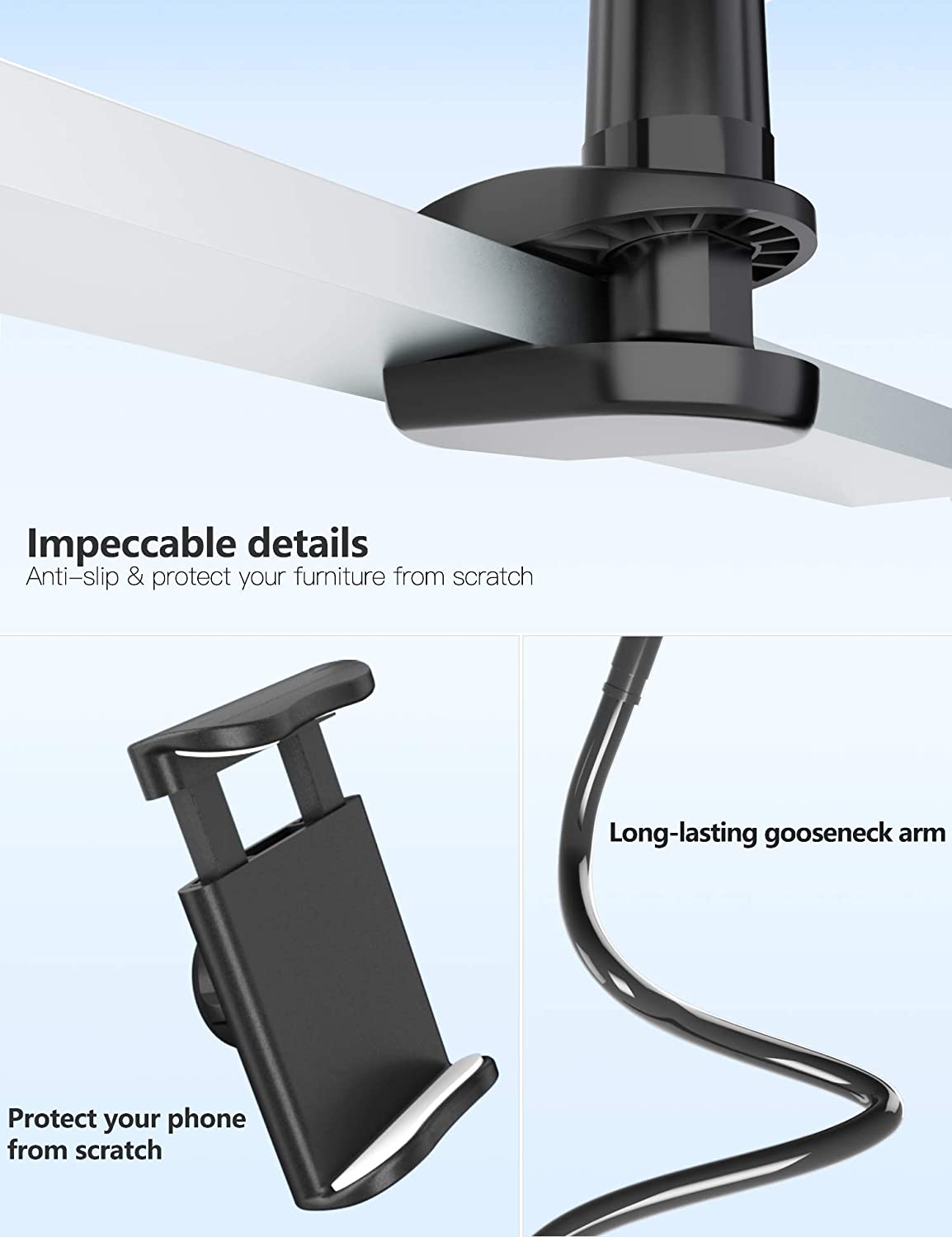 Tryone Soporte Movil Teléfono - Soporte Flexible con Brazo de Cuello de Cisne para Serie iPhone /Celulares Samsung/Huawei/Google Pixel y Más, 70 cm de Longitud en Total