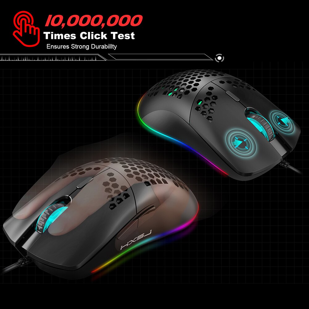 ALLOYSEED J900 6400 DPI Wired Gaming Mouse USB Optical LED Computer Mice For Laptop PC Game Gamer 7 RGB Light