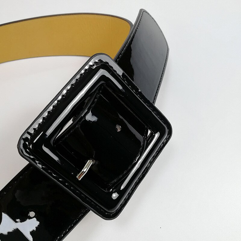 1 pc grote, brede, glanzende lakleren riemen voor dames in grote maten, rode taille, zwarte tailleriem voor dames