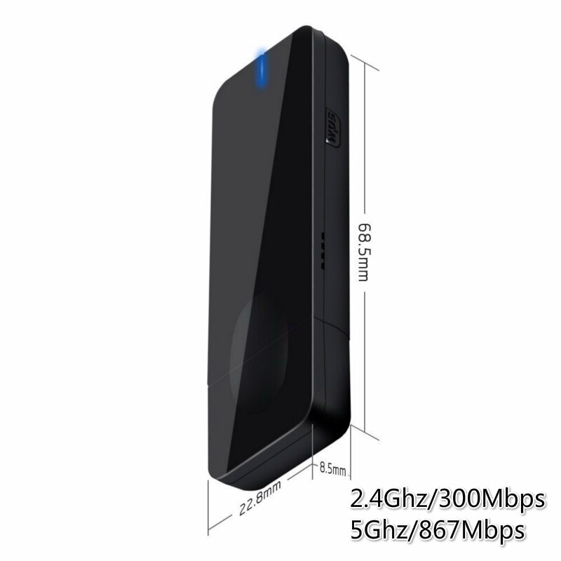 Black MT7612U 1200Mbps 2.4Ghz/5Ghz Dual Band Usb Wifi Dongle Wifi Modem