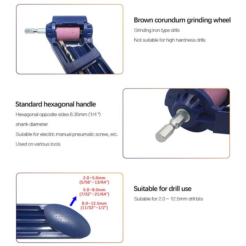 1 Set Corundum Grinding Wheel Drill Bit Sharpener Titanium Drill Portable Drill Bit Powered Tool Parts 2-12.5mm Portable