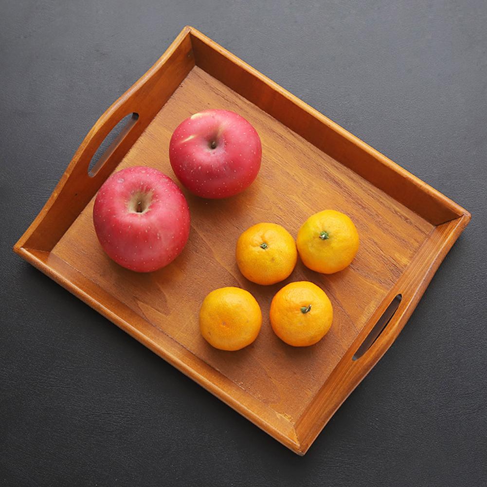 Retro Wooden Rectangular Serving Tray Fruit Food Snack Plate Kitchen Supplies