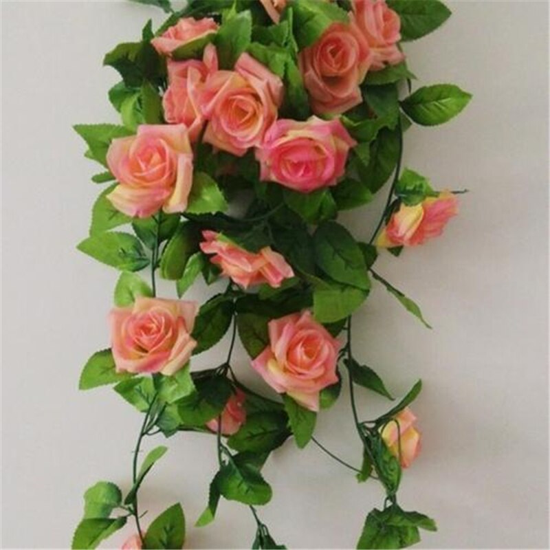 2.4m kunstig blomstringssimulering silke rose blomst vin vedbend hjem bryllup indretning bondehus indretning stof blomst væg bryllup: Dyb lyserød
