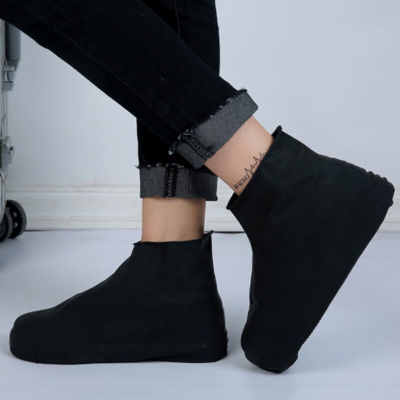 Silikon Überschuhe Einweg Wasserdichte Schuh Abdeckung Regen Männer Schuhe Abdeckungen Regen Stiefel Nicht-Unterhose Waschbar unisex: lang Schwarz / M