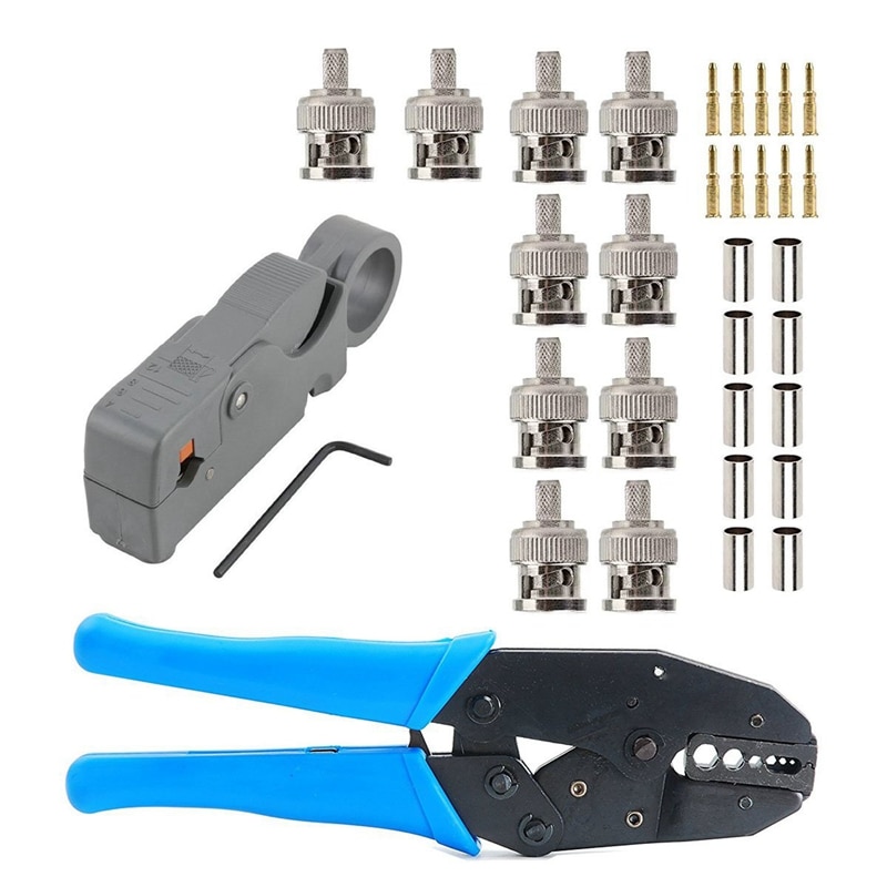 1 sæt coax rf / bnc krympeværktøj til  rg58 / rg59 / rg6 med 10 stk bnc plug crimp stik sæt tænger klemme sæt: Default Title