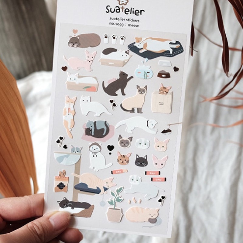Suatelier – autocollants chat miaou, étiquette Scrapbooking, matériel de papeterie décorative pour Journal intime, fournitures de loisirs artisanaux DIY bricolage