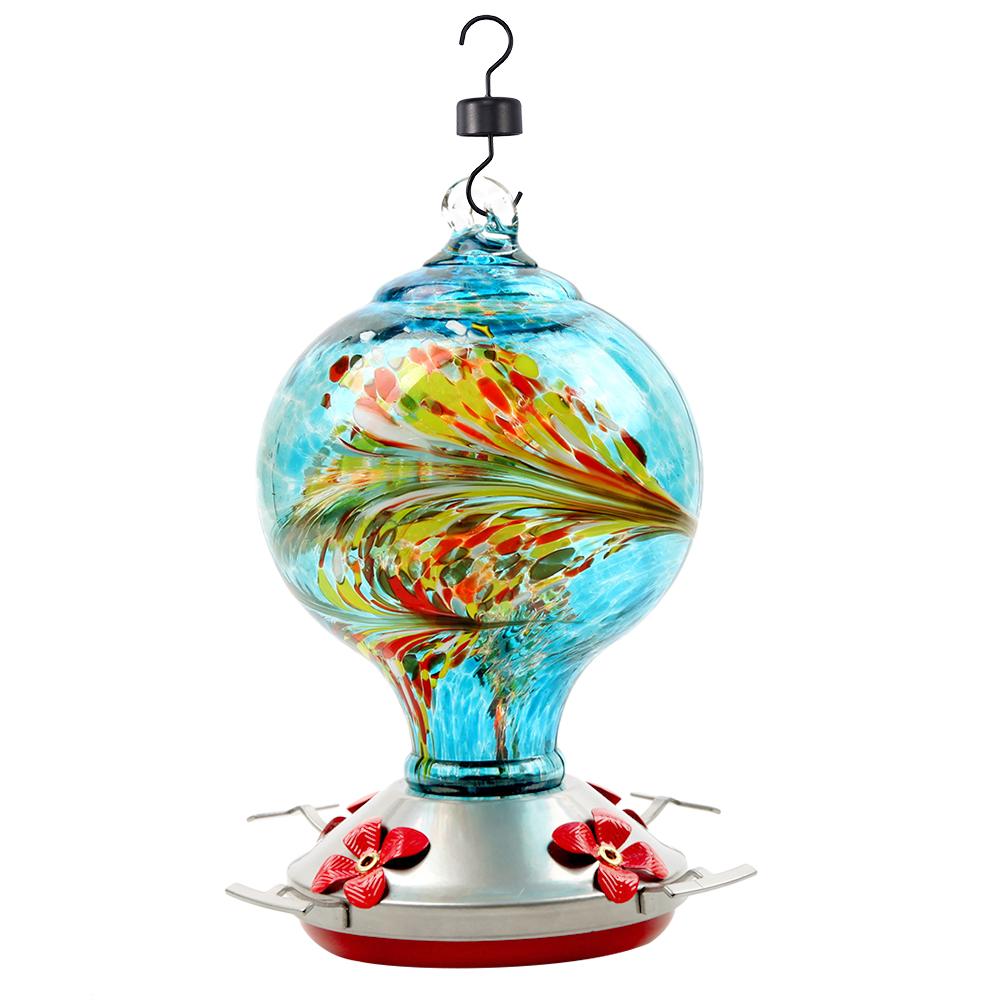 Pet Bird Feeder Hummingbird Feeder Courtyard Outdoor Drinking Fountain Hand-blown Glass Hanging Feeding Station Food Container: H