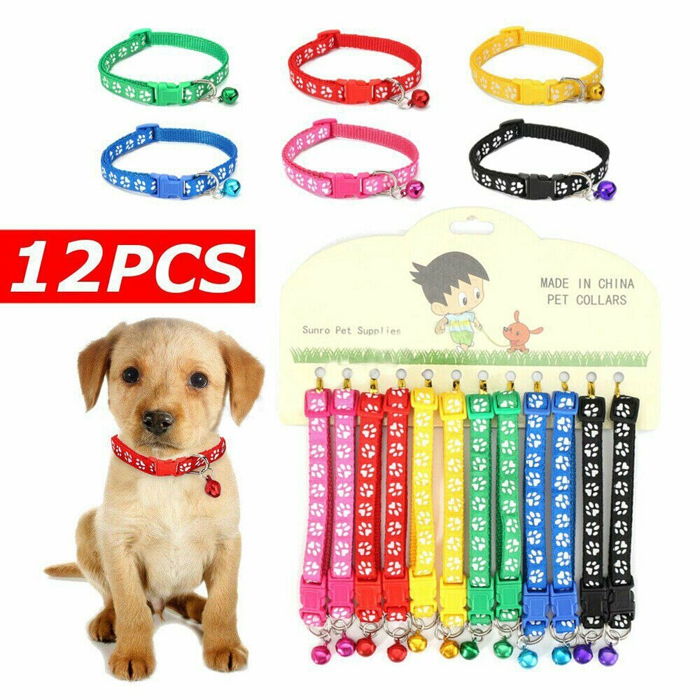 12 Stks/partij Halsbanden Kat Puppy Kleur Gesp Nylon Kraag W/Bell: Default Title